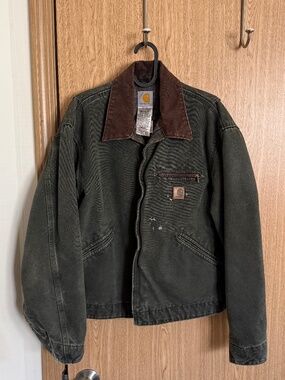 VINTAGE J97 CARHARTT DETROIT BLANKET LINED GREEN JACKET SIZE LARGE MENS